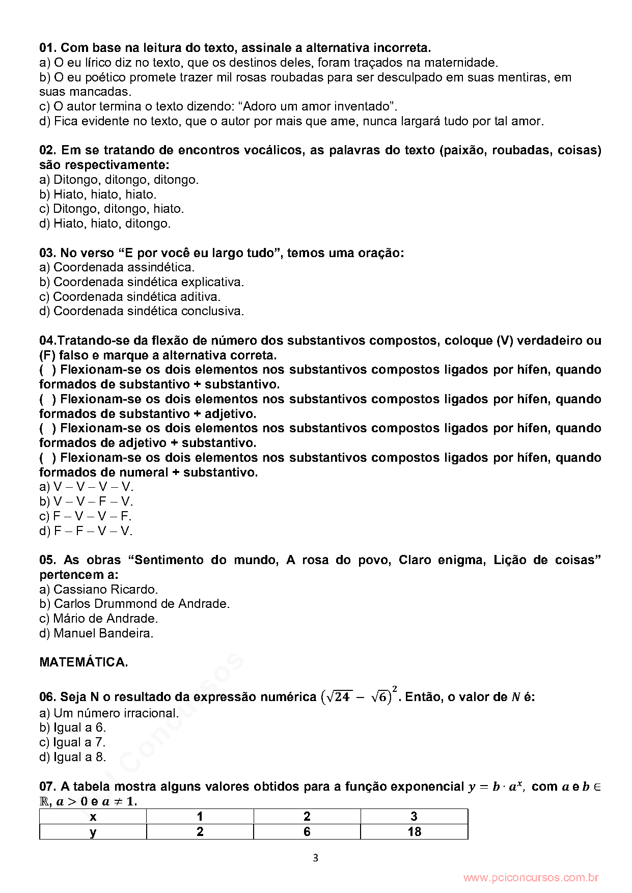 Página da prova com o texto, a expressão ou a imagem utilizada na questão 6.