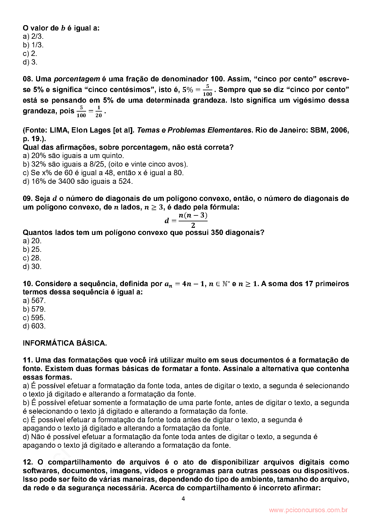 Página da prova com o texto, a expressão ou a imagem utilizada na questão 8.