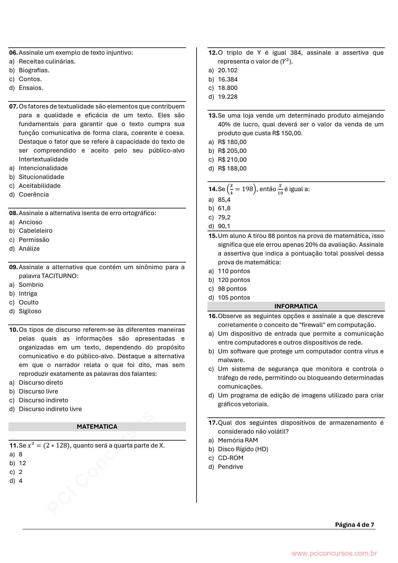 Página 4 da prova de Rosário/MA 2024.