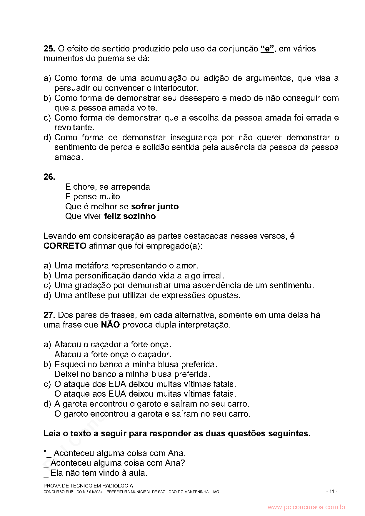 Página da prova com o texto, a expressão ou a imagem utilizada na questão 25.
