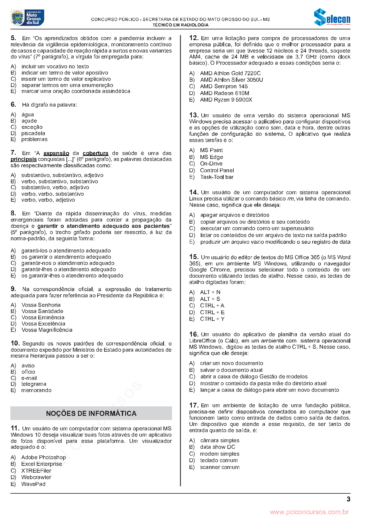 Página da prova com o texto ou elemento utilizado na questão 5.
