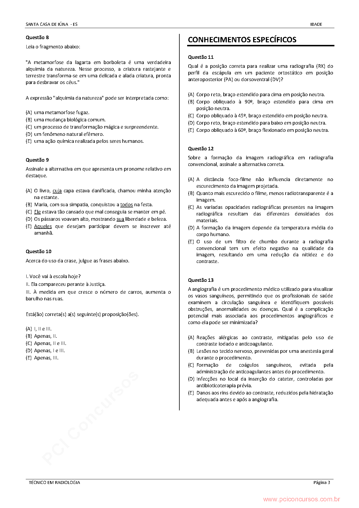 Página da prova com o texto, a expressão ou a imagem utilizada na questão 8.