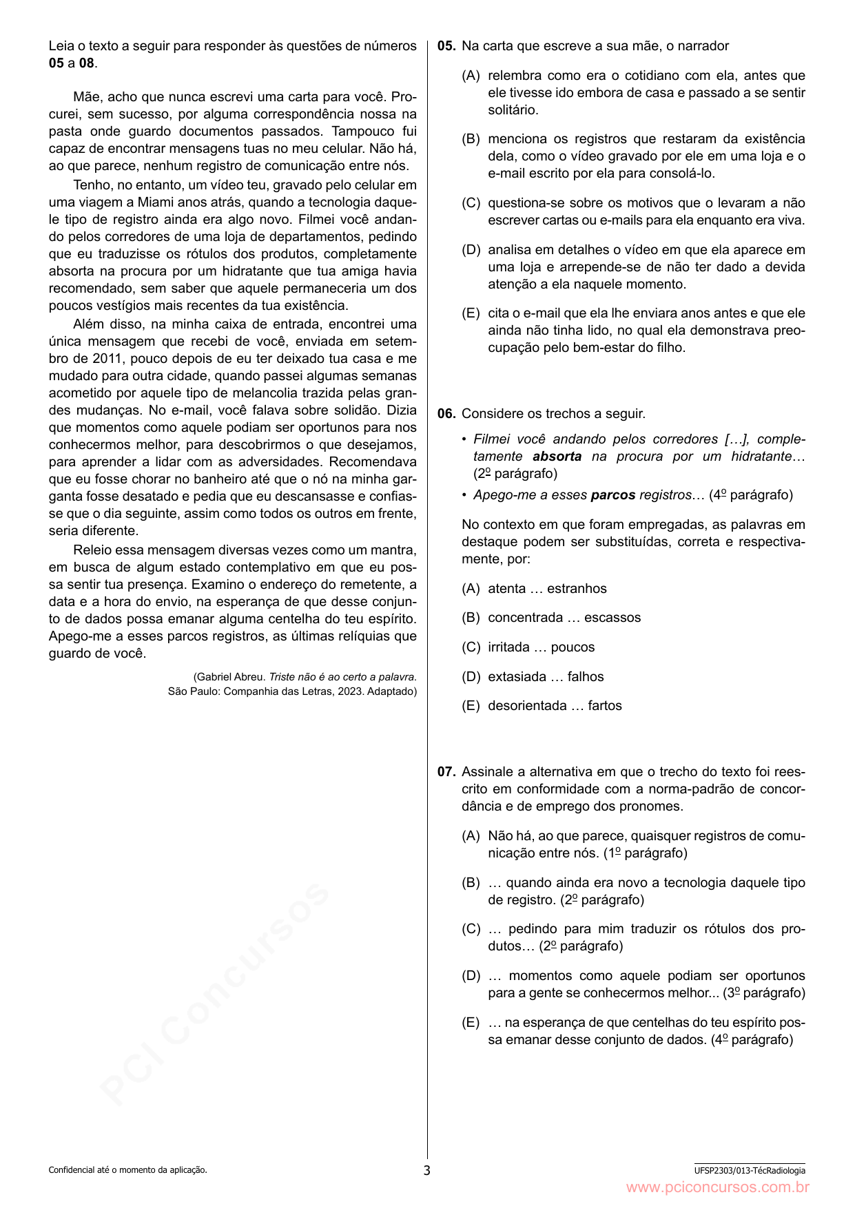 Página da prova UNIFESP 2024 que contém a questão 5.